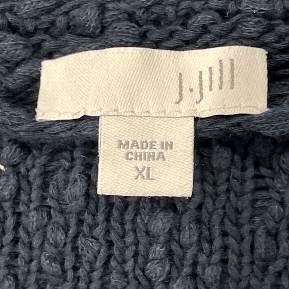 J Jill Womens XL Textured Sweater Navy Blue 100% Cotton Pullover Roll Tab Sleeve - Picture 6 of 8